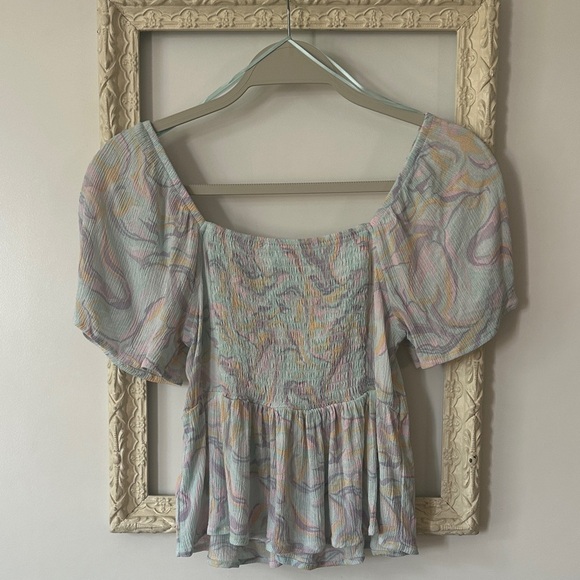 HIPPIE ROSE | Pastel Swirl Ruched Blouse - Picture 9 of 13